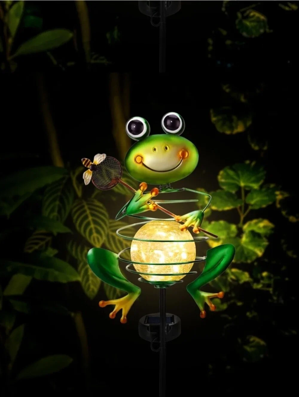 Green Frog Solar Light with Pink Toe Accents